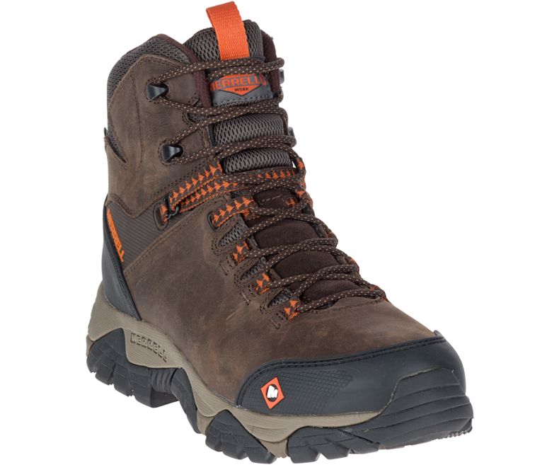 Merrell Phaserbound Mid Vanntette Arbeids Boot Brede Bredde Vanntette Sko Herre Mørke Brune | 29812M-2WD