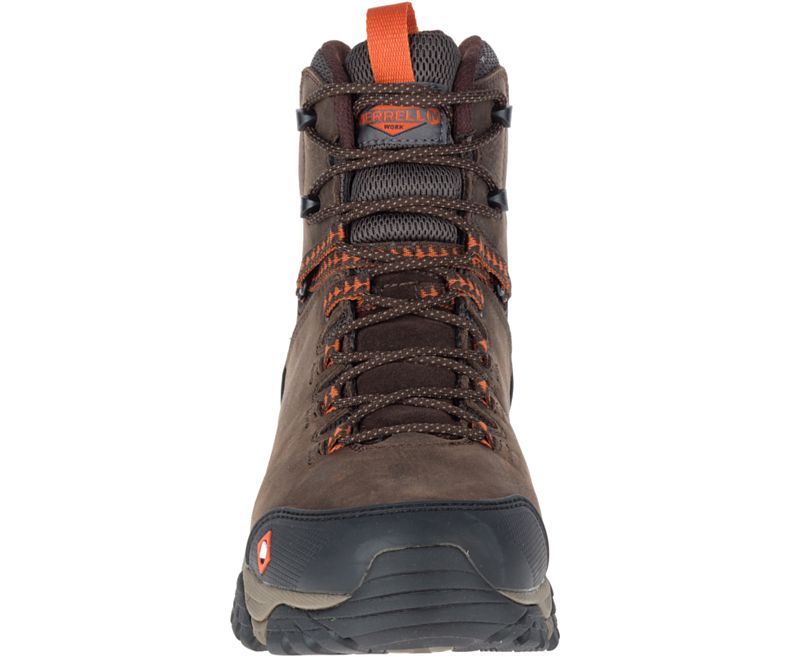 Merrell Phaserbound Mid Vanntette Arbeids Boot Brede Bredde Vanntette Sko Herre Mørke Brune | 29812M-2WD
