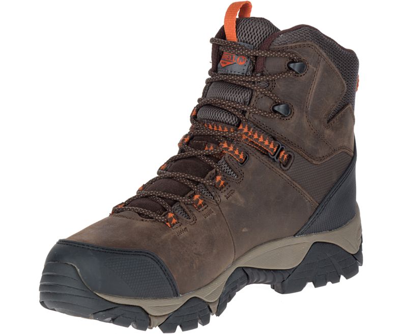 Merrell Phaserbound Mid Vanntette Arbeids Boot Brede Bredde Vanntette Sko Herre Mørke Brune | 29812M-2WD
