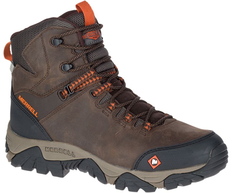 Merrell Phaserbound Mid Vanntette Arbeids Boot Brede Bredde Vanntette Sko Herre Mørke Brune | 29812M-2WD