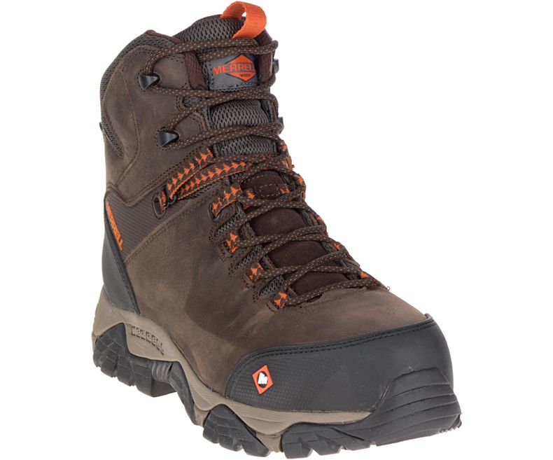 Merrell Phaserbound Mid Vanntette Comp Tå Arbeids Boot Vanntette Sko Herre Mørke Brune | 29079M-2WD